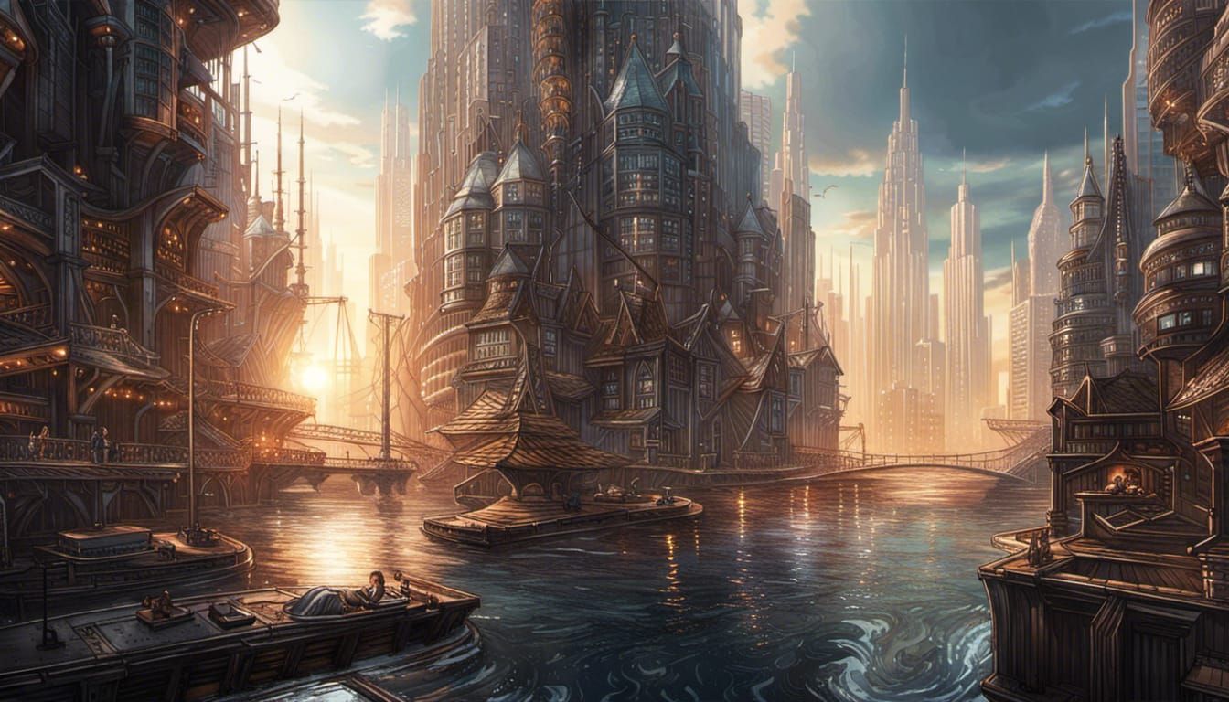 Futuristic Floating Cityscape Digital Illustration in 8k