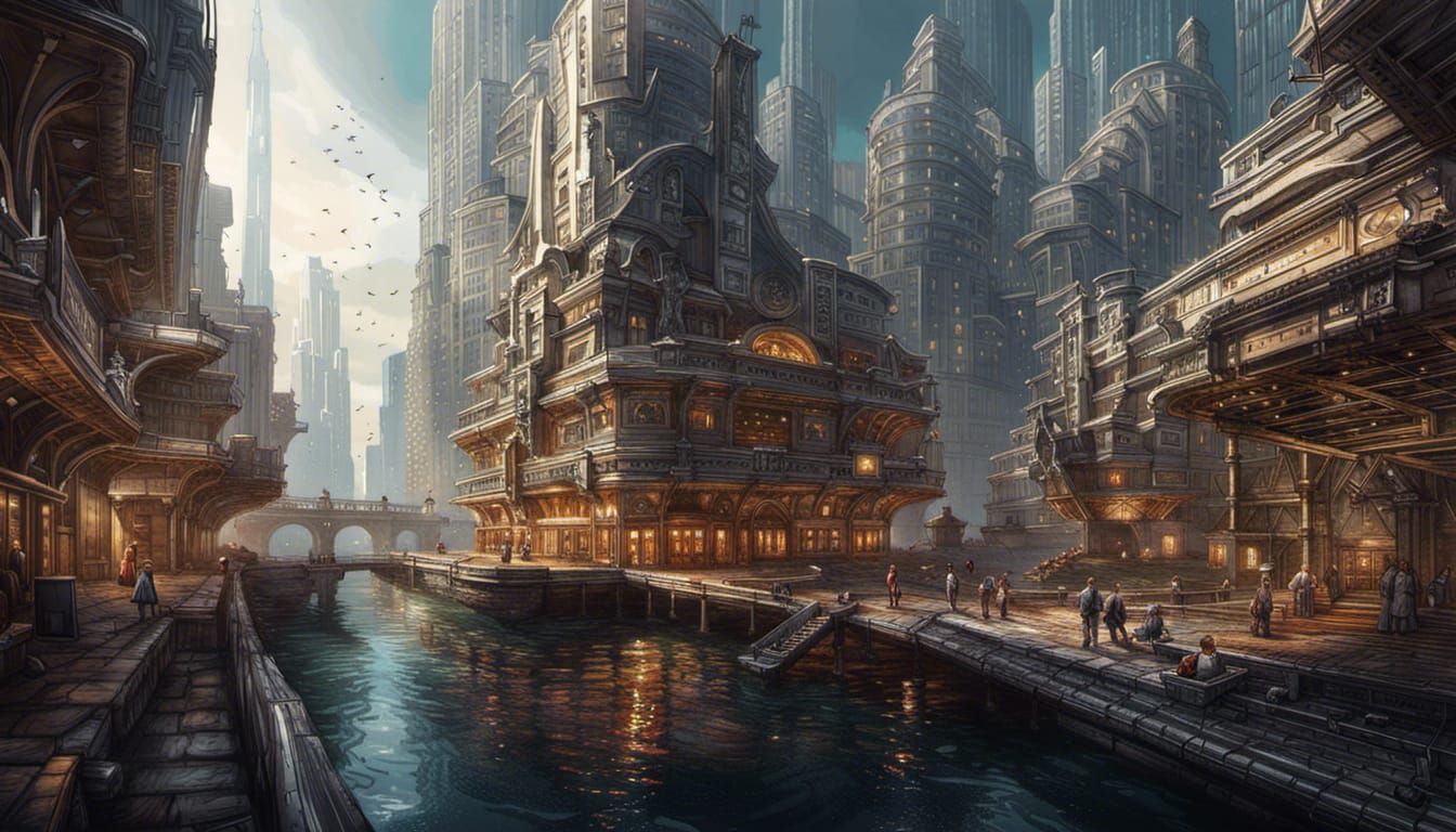 Detailed Hyper-Realistic Future Floating Cityscape