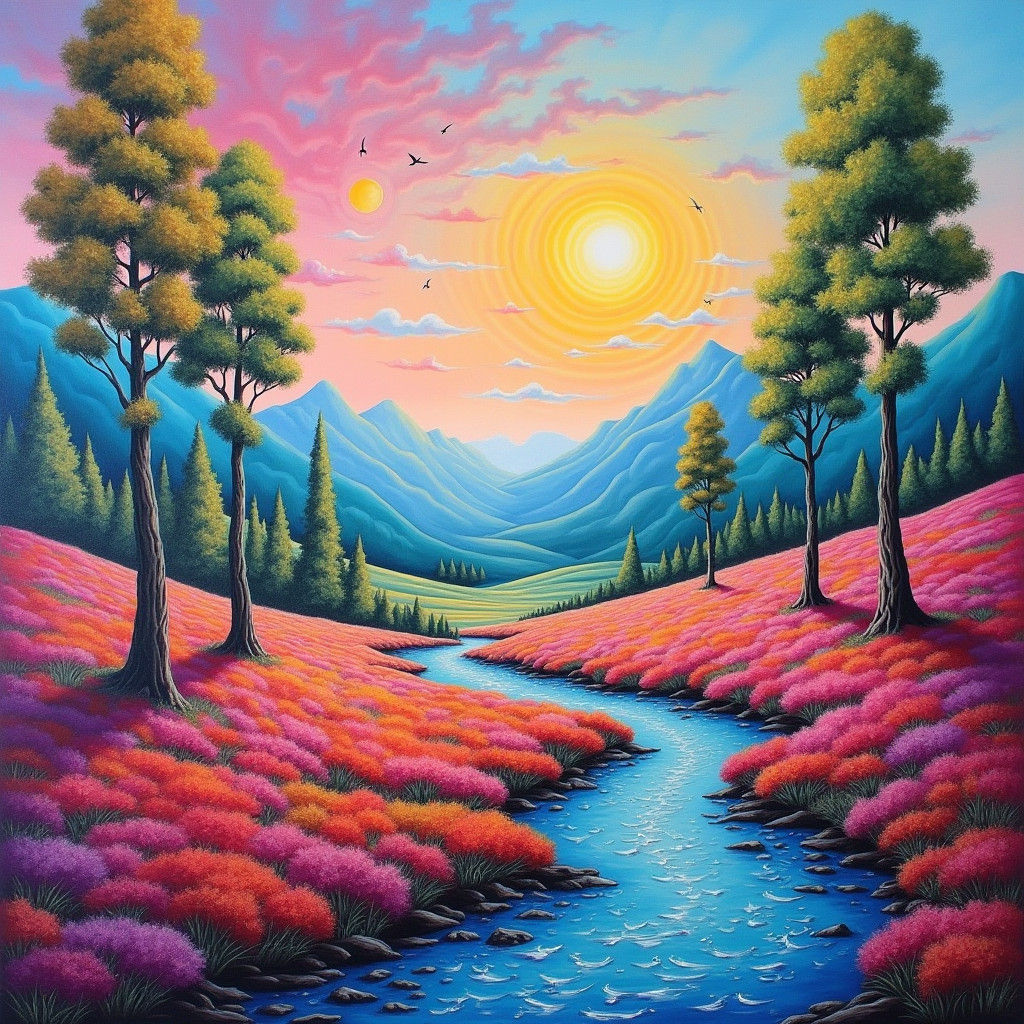 Dreamlike Surreal Landscape with Vibrant Colors
