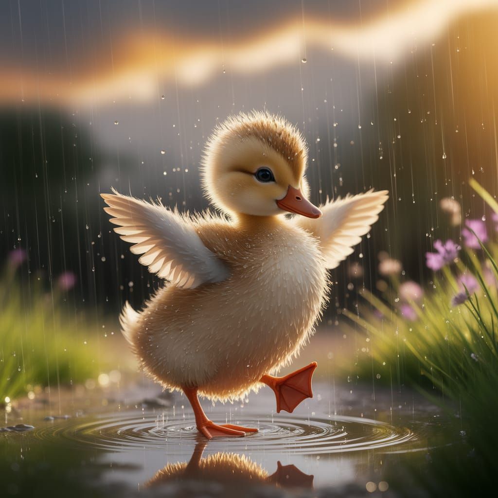 Cute Duckling Ballet Dance in Golden Rain