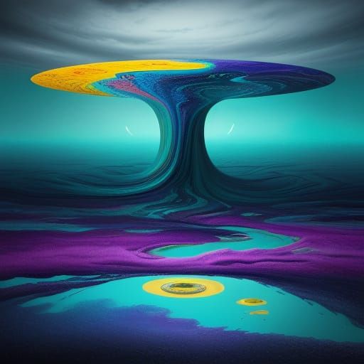 Surreal Landscape with Melting Clocks and Floating Eyes