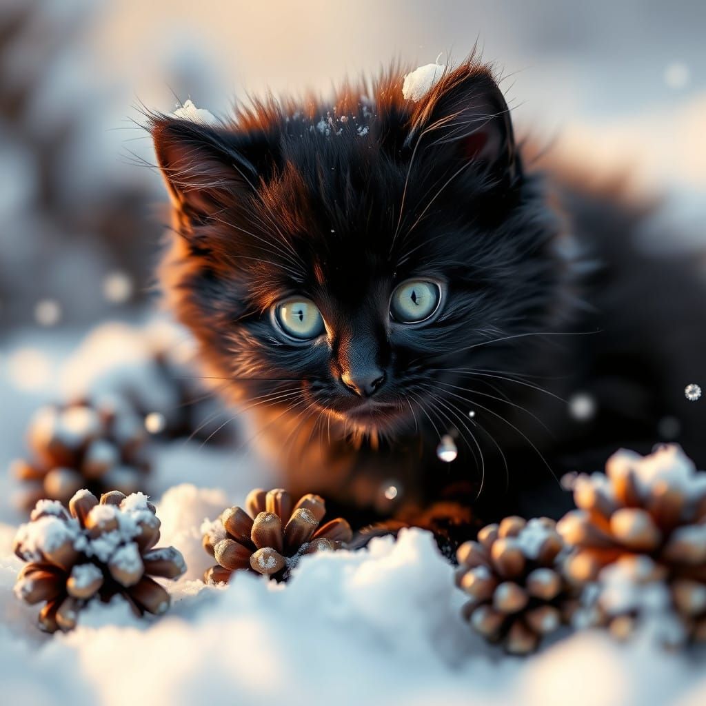 Whimsical Kitten Amidst Winter Wonderland