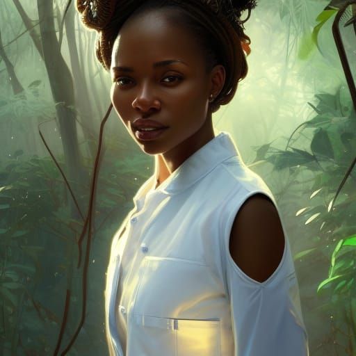 African Doctor in Jungle Setting: Hyperdetailed Portrait