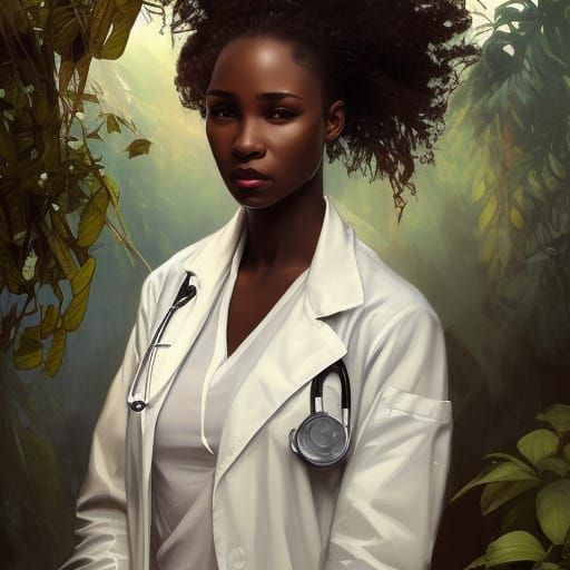 Attractive Doctor in Jungle, Hyperdetailed Portrait