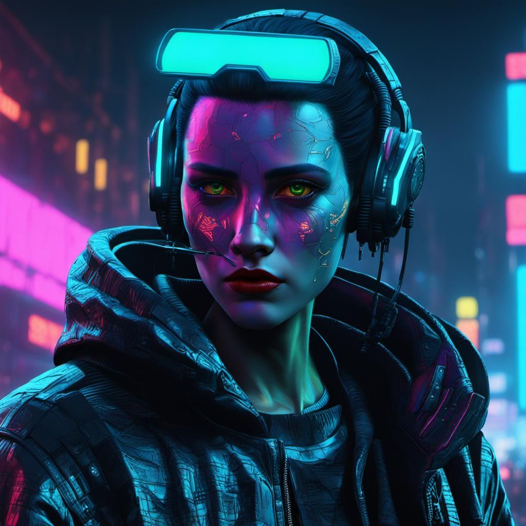 Cyberpunk Mona Lisa in Neon Dystopia