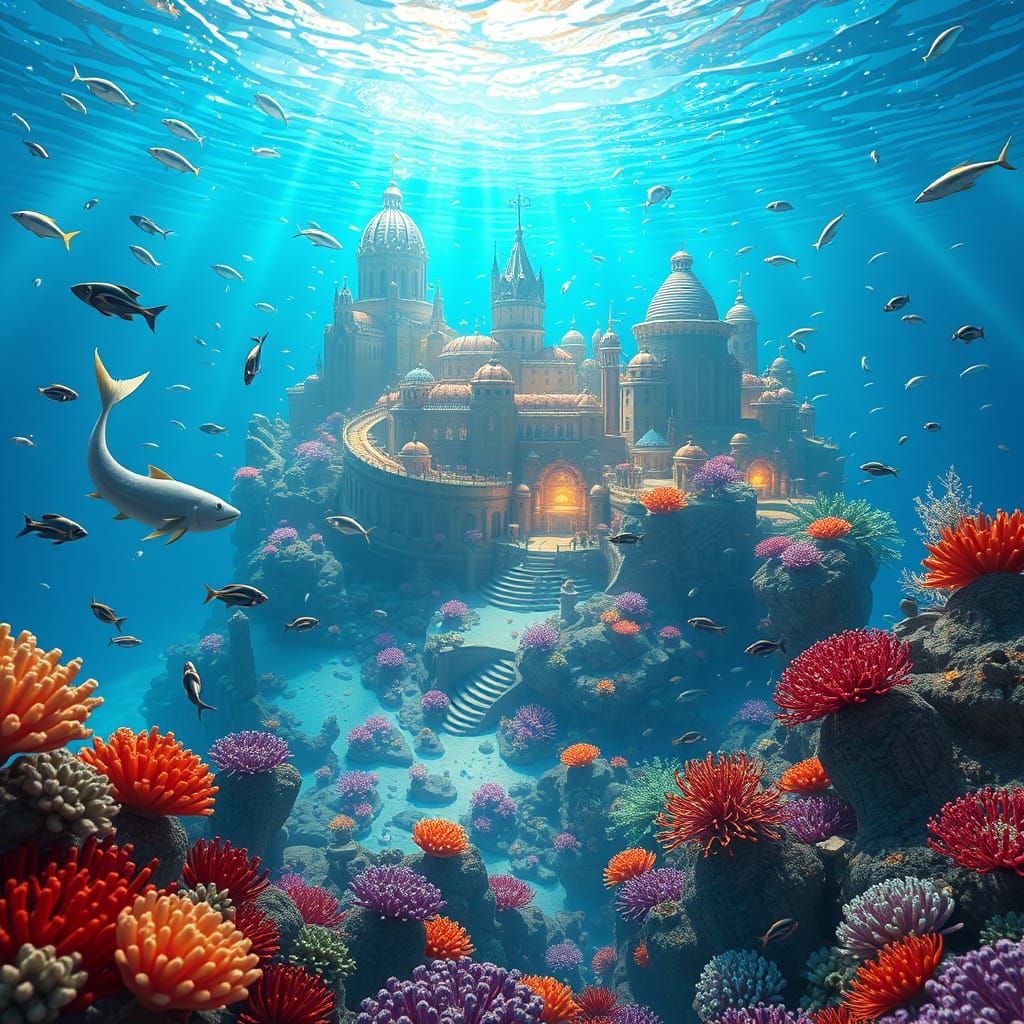 Underwater City of Atlantis in Vibrant, Pixar-Style