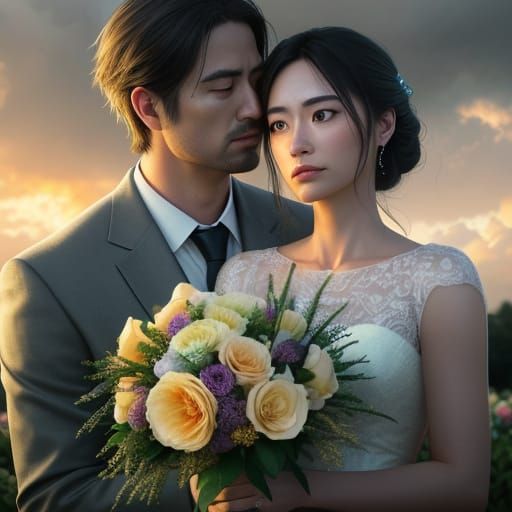 Couple Embracing in Air as Hyper-Realistic Digital Art