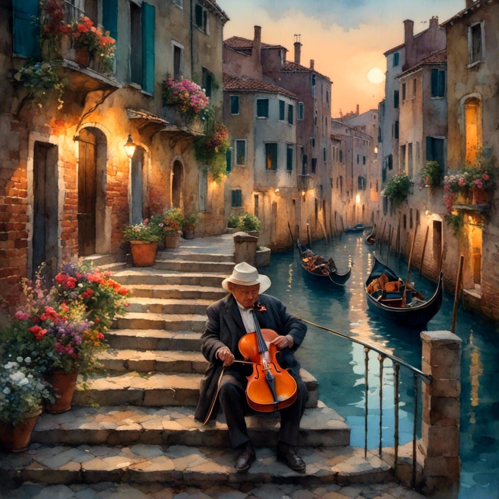Venice Canal Serenade in Romantic Impressionist Style