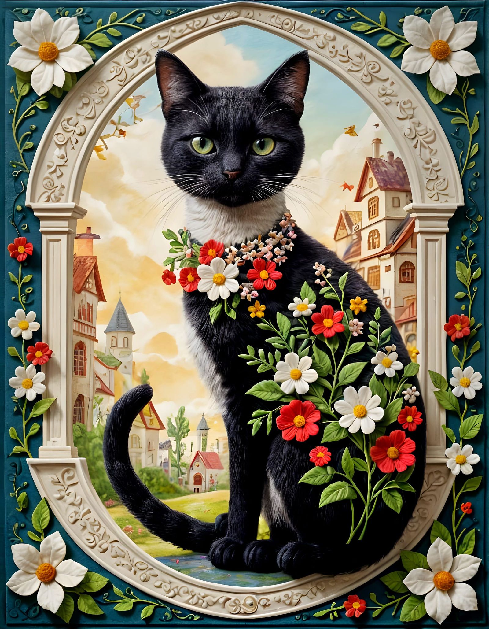 Charming Felt Cat in Whimsical Storybook Illustration