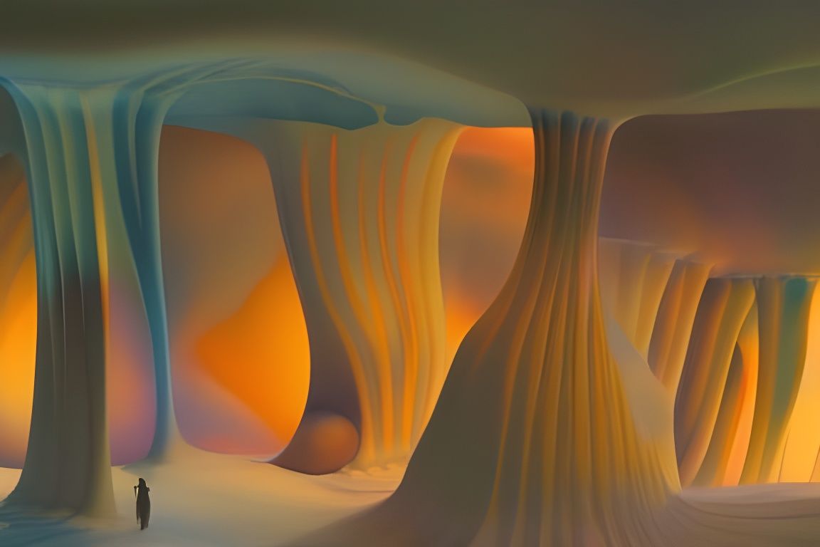 Majestic Ice Cave Interior with Pilgrims, 3D Render