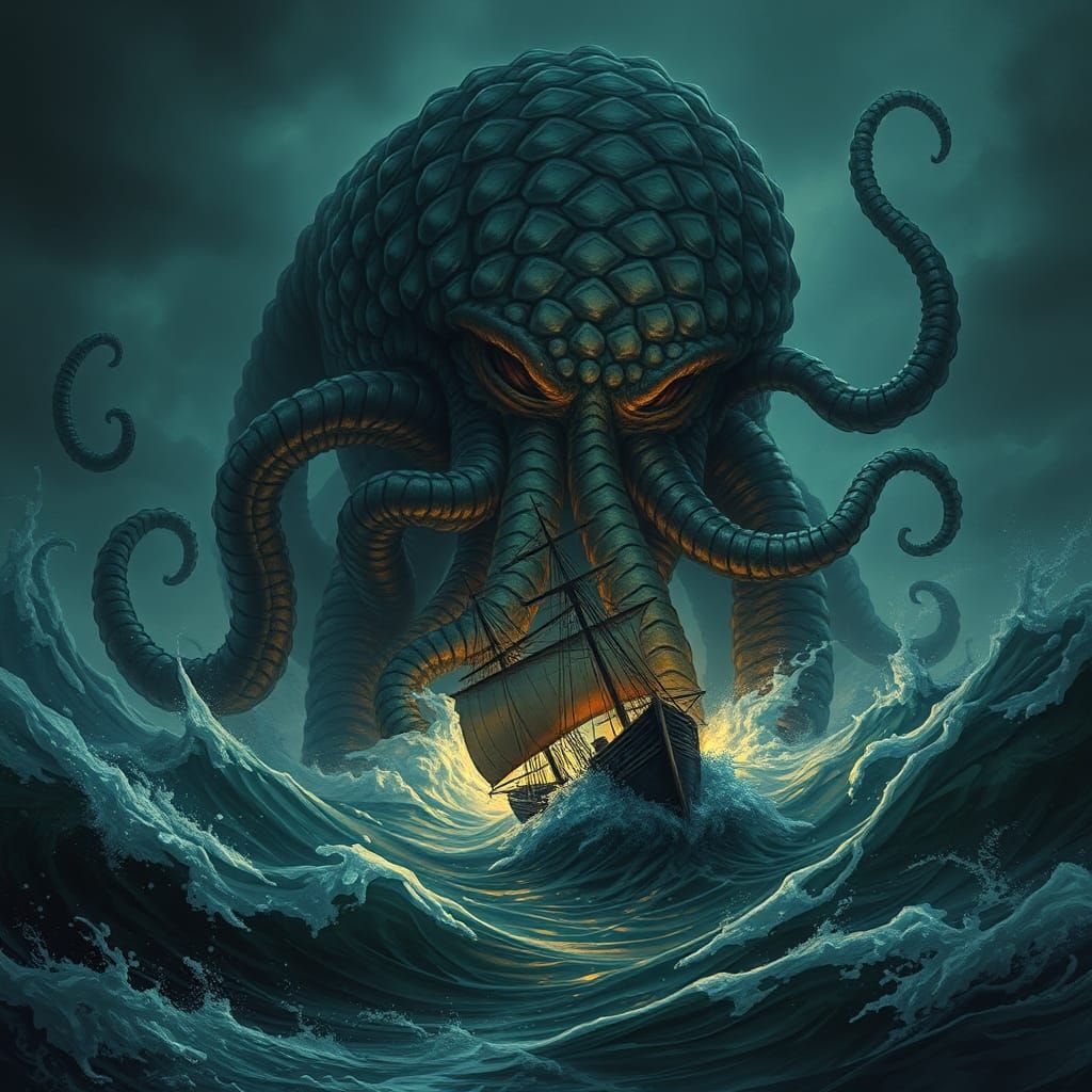Cthulhu Emerges from the Stormy Depths