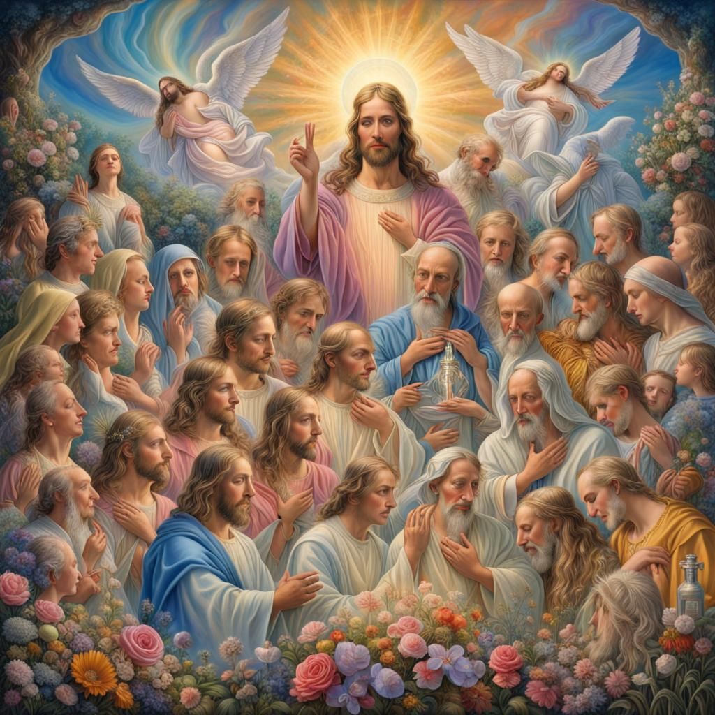 Detailed Hyperreal Painting of Jesus Christ and Angels