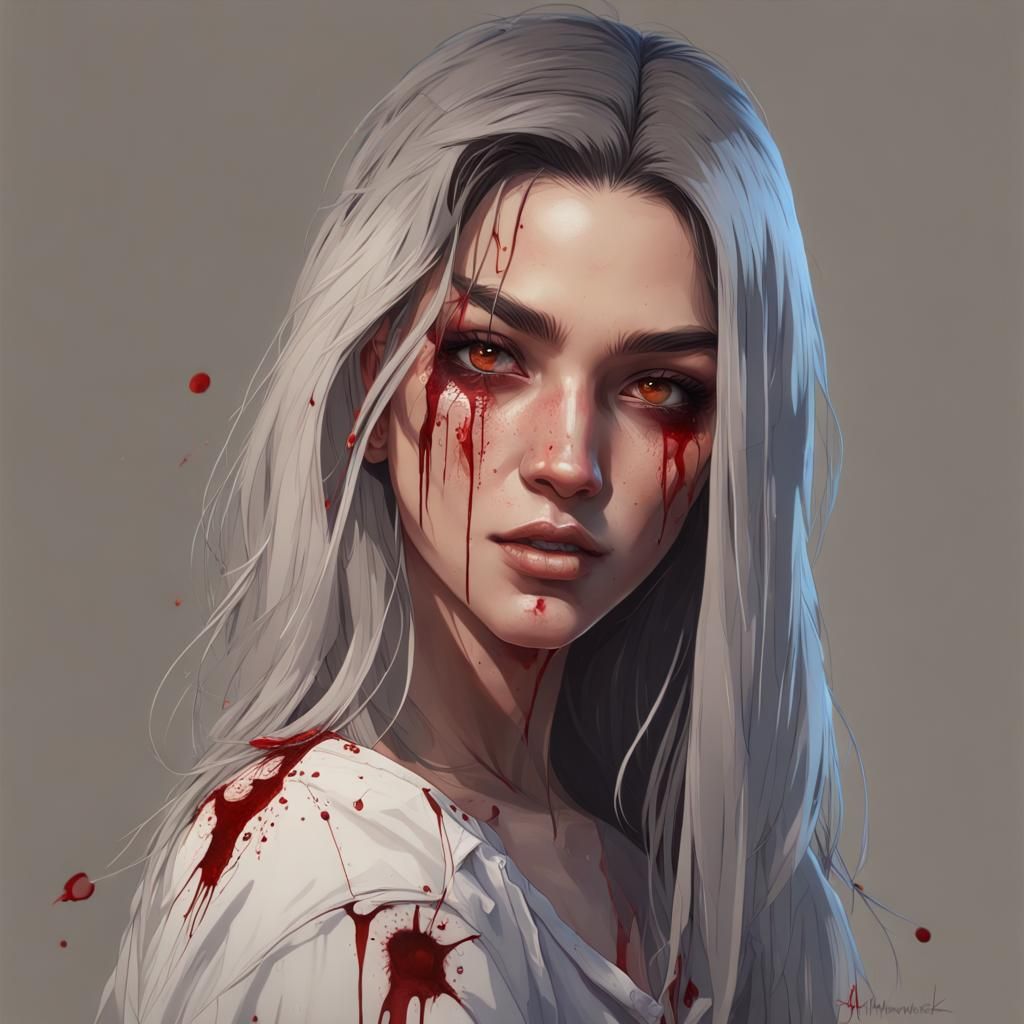 Hyperdetailed Portrait of a Giddy, Bloody Teen