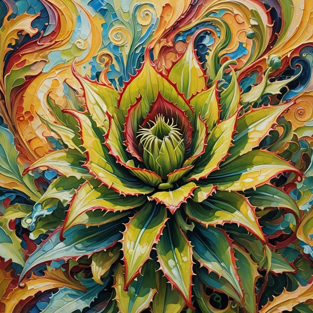 Venus Flytrap in Bloom: Surreal Impasto Oil Painting