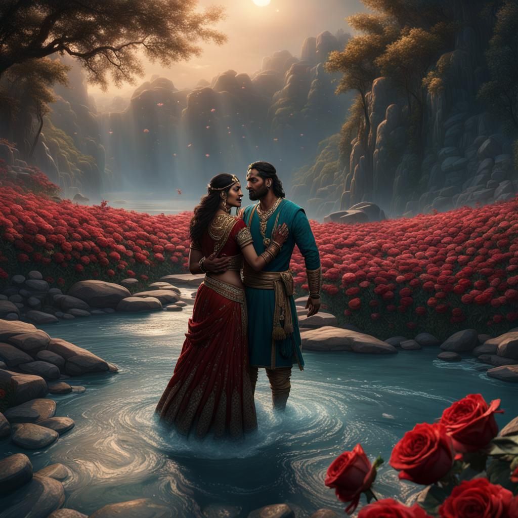 Romantic Midnight River Scene in Detailed Digital Painting