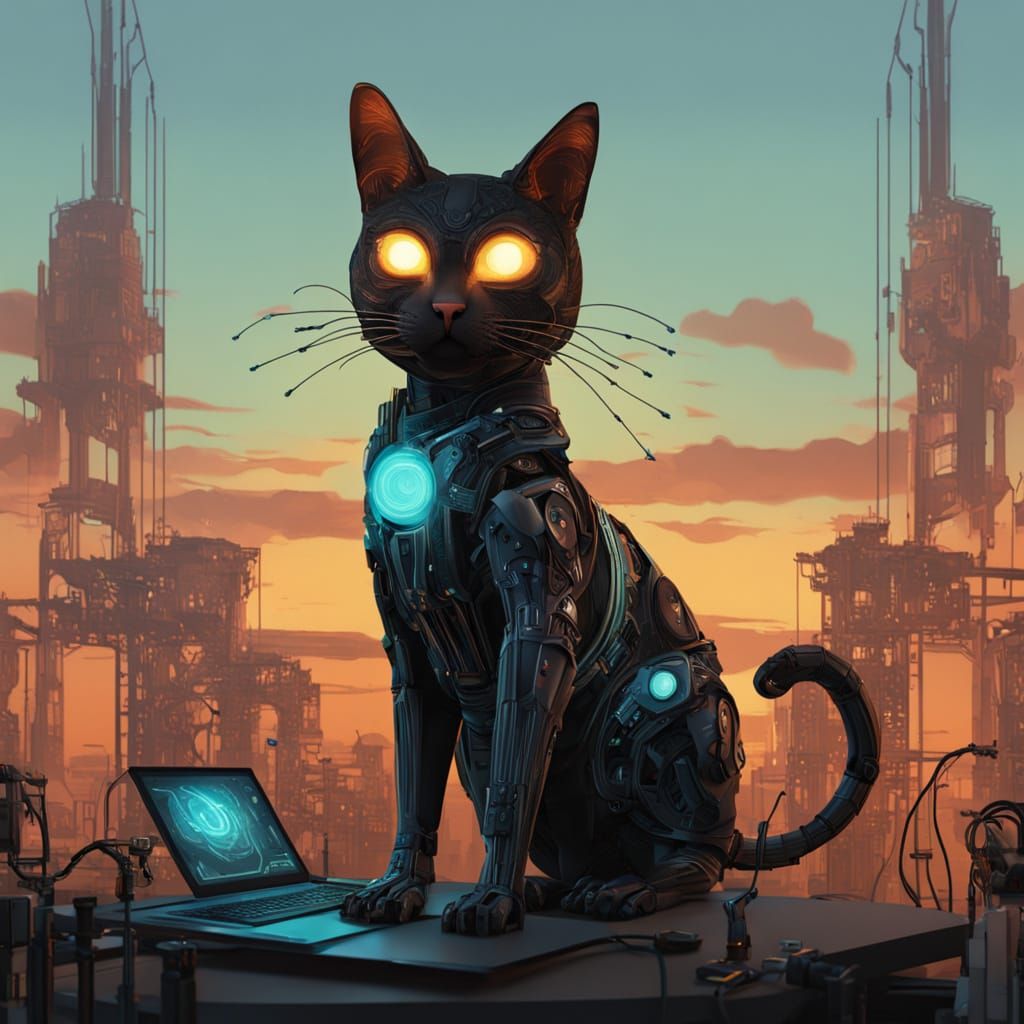 Colossal Wire Cat in Art Nouveau Style