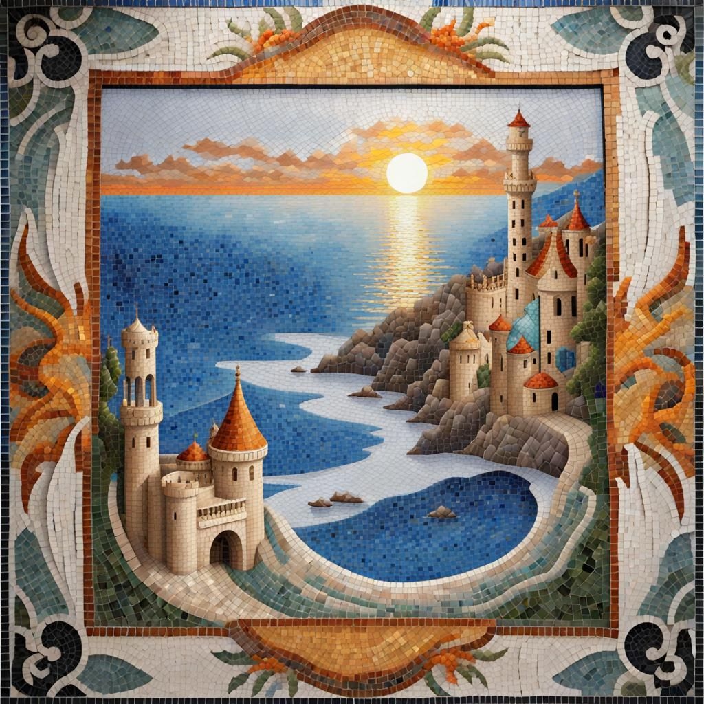 Mosaic Castle Landscape in Gaudi Style