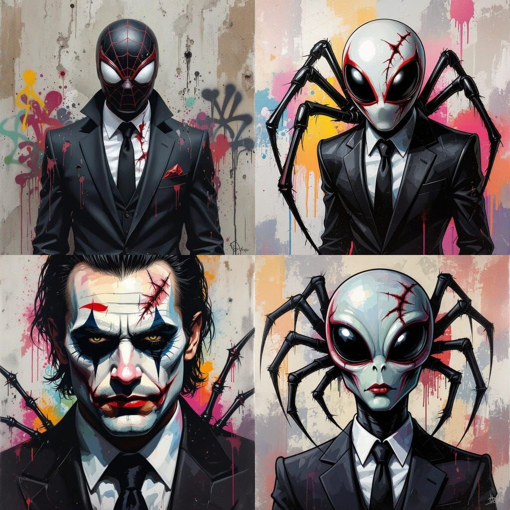 Spider Alien in Suit with Scar, Graffiti Art Style