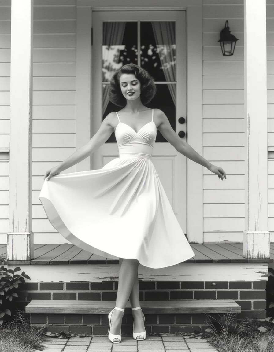 1950s Pin-Up Woman Dancing in Naturalist Style