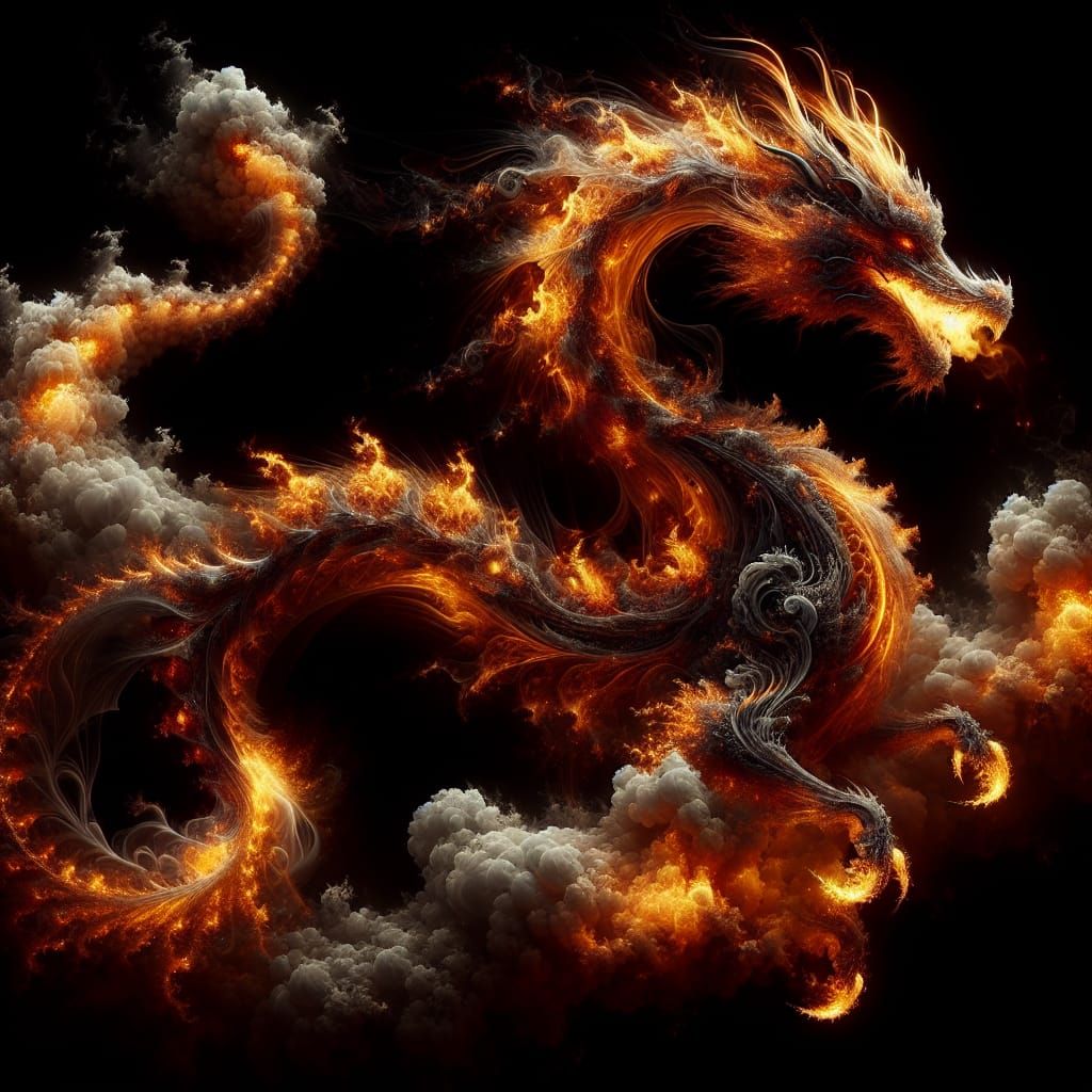 Fiery Fractal Dragon of Flame and Smoke