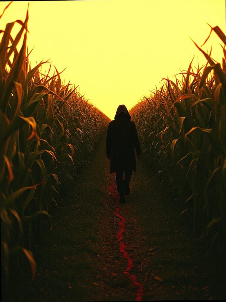 Rural Horror Figure Walks Through Haunted Cornfield in Disto...