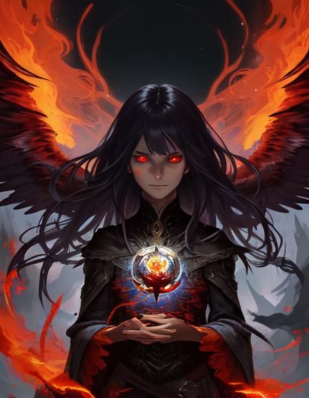 Raven with Flaming Eyes in Dark Fantasy Art