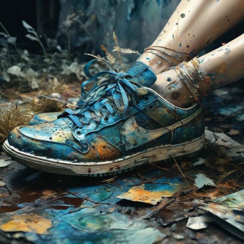 Whimsical Impasto Painting of Bambi and a Magical Shoe