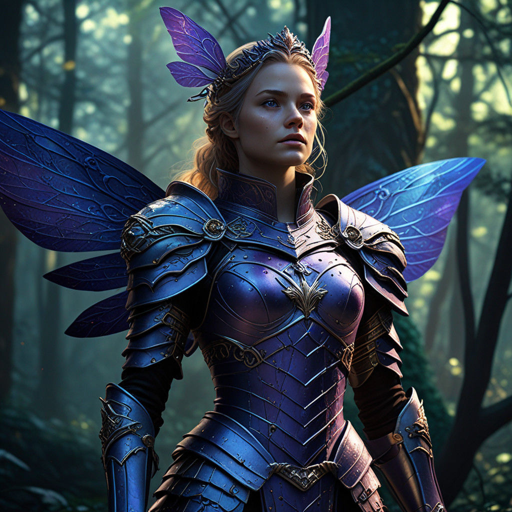 Regal Queen Bee Warrior in Vibrant High Fantasy Forest