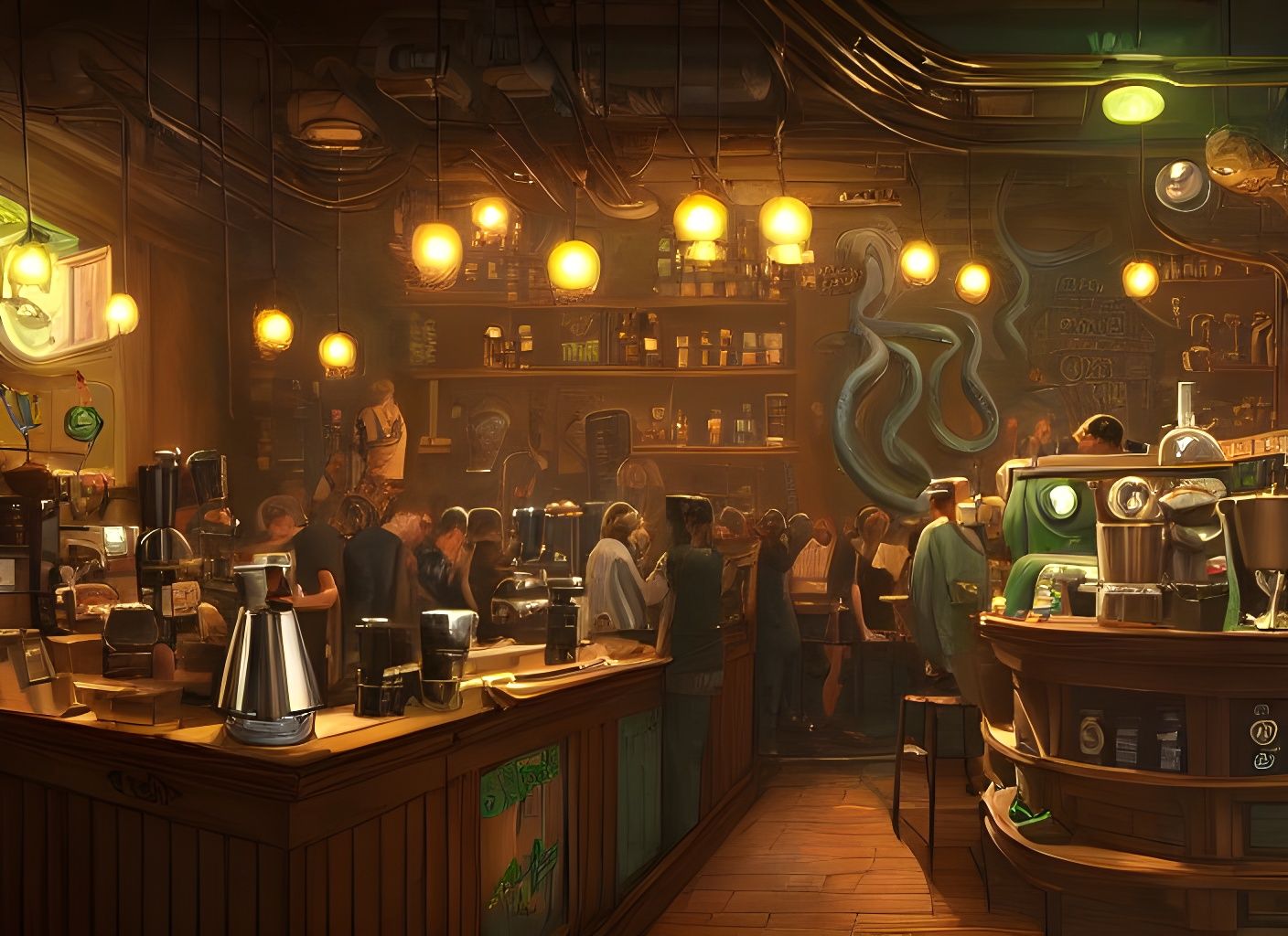 Cthulhu as Barista in a Lovecraftian Coffee Shop