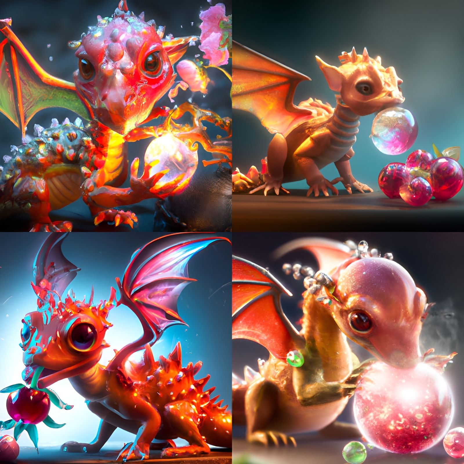 Cute Baby Fire Dragon Eating Crystal Cherries