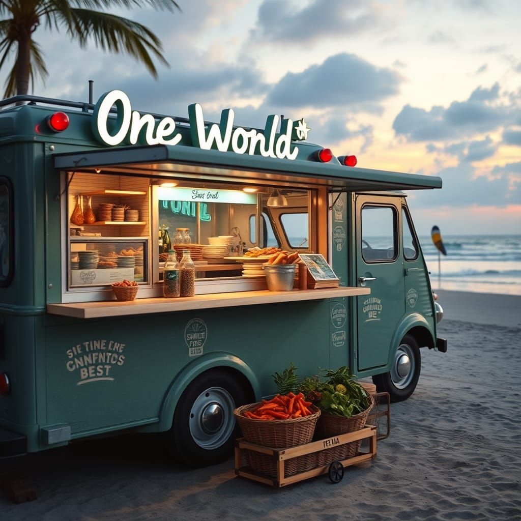 One World Foodtruck on a Beach