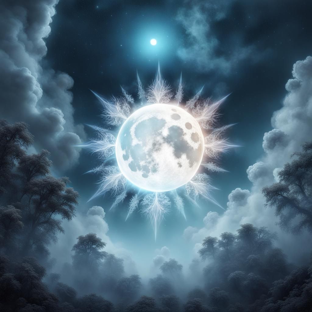 Ethereal Spirit Gazing at Bioluminescent Moon