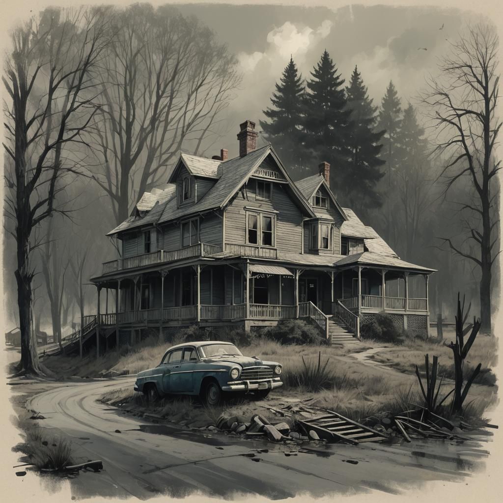 Sinister Bates Motel in Gothic Horror Style