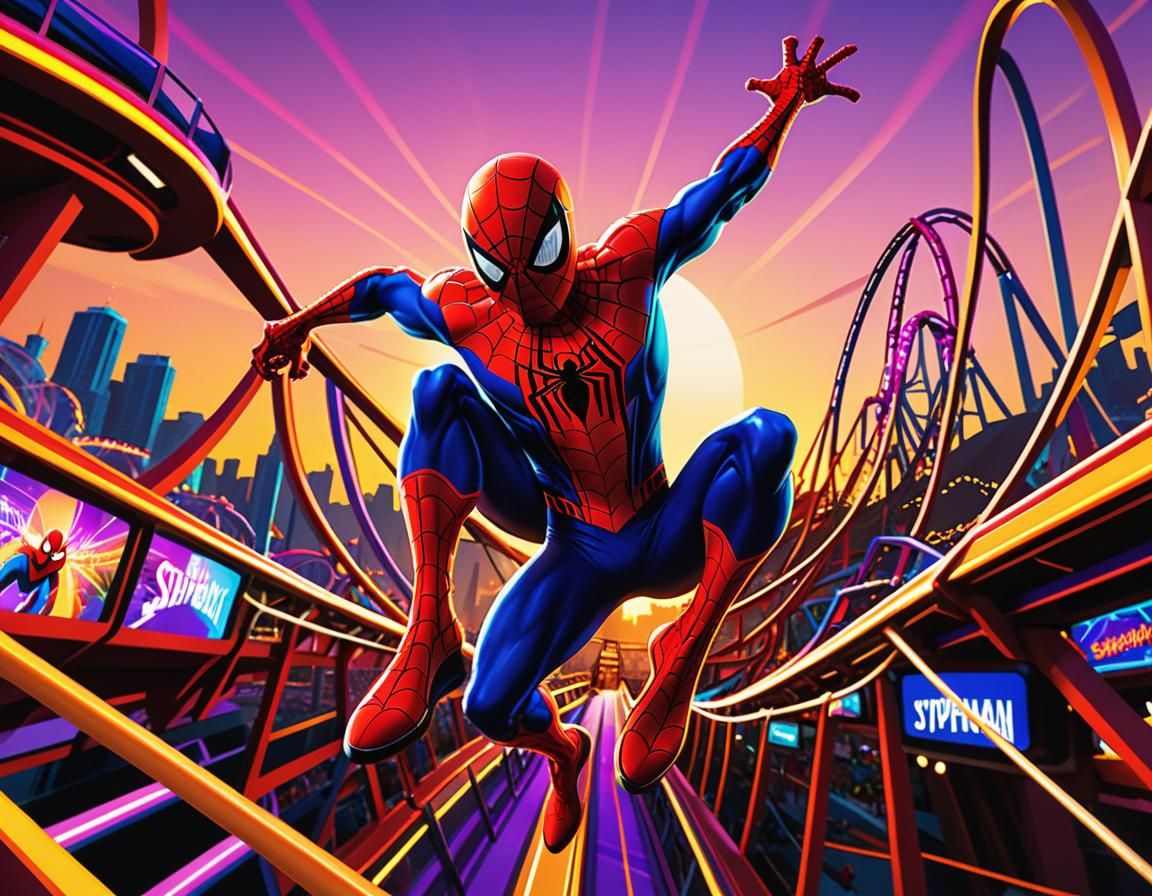 Spiderman Swings Through Theme Park: Digital Concept Art