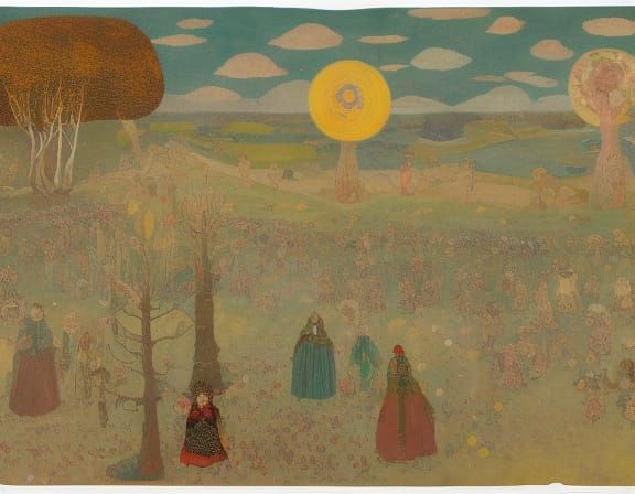 Fantastical Scene in Naive Art Style