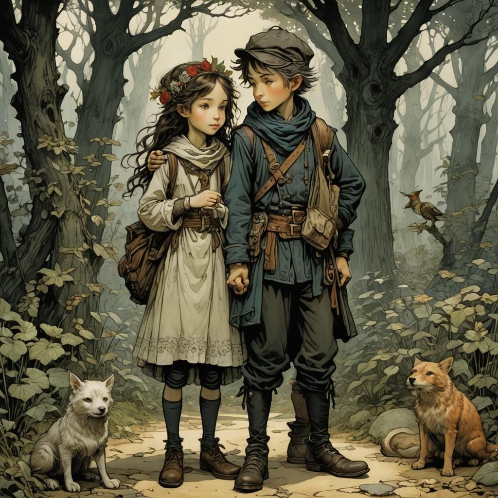 Whimsical Friends Illustration in Fantasy Art Style