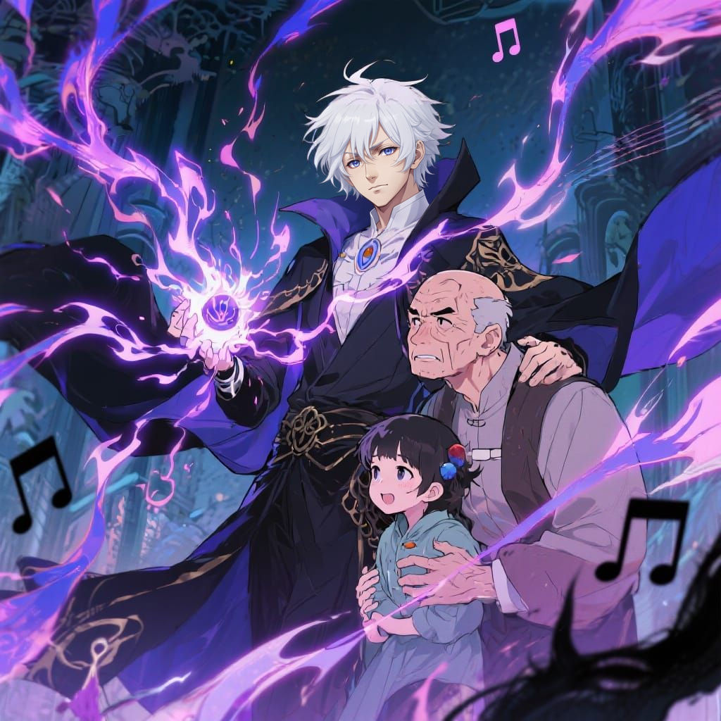 Powerful White-Haired Mage Battles Monsters in Anime Style