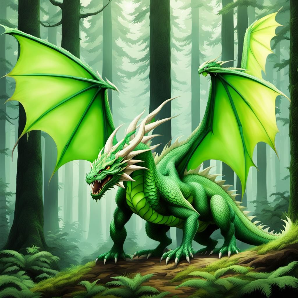 Dragon in Cedar and Green Forest