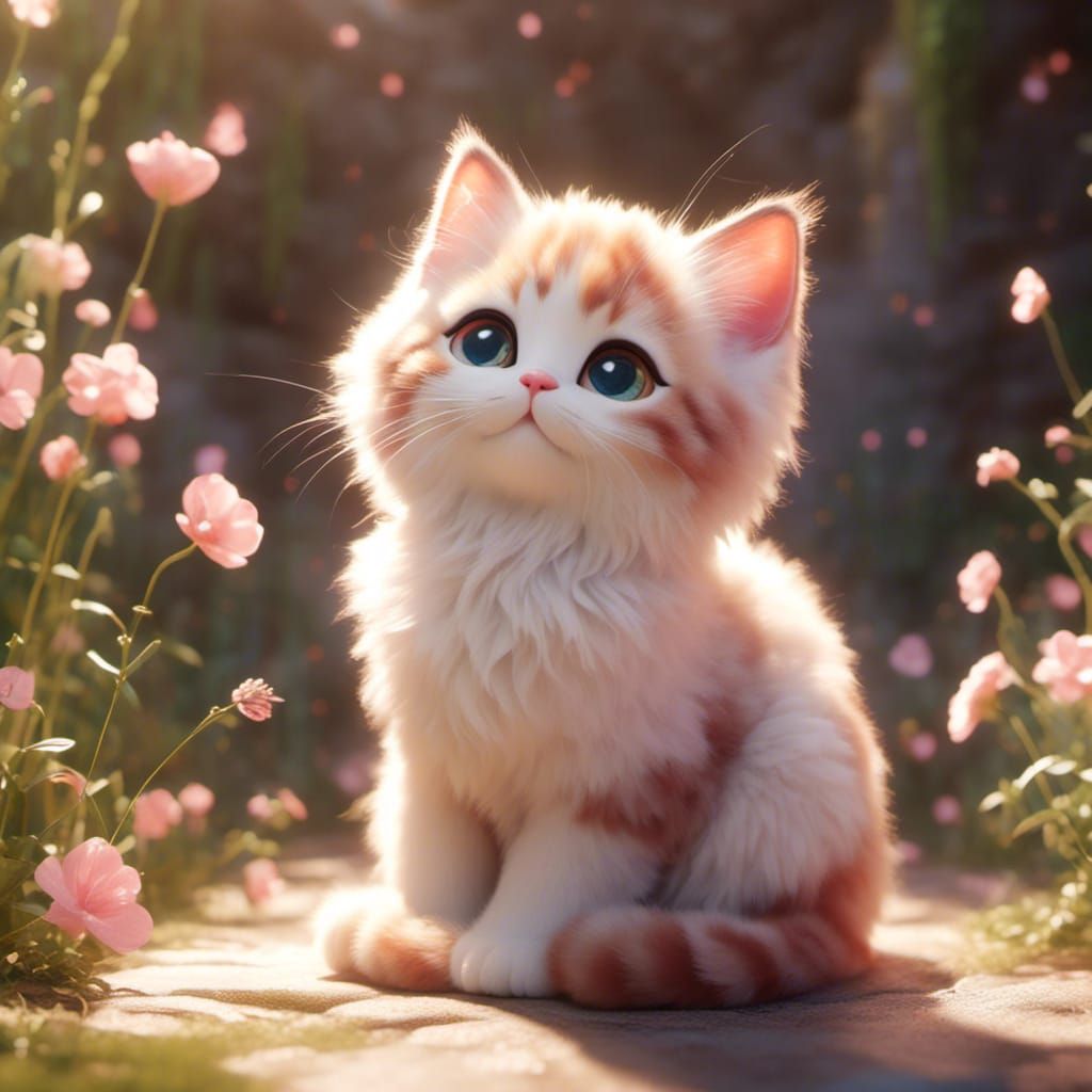 Ultra Cute Kitten in Joyful Landscape