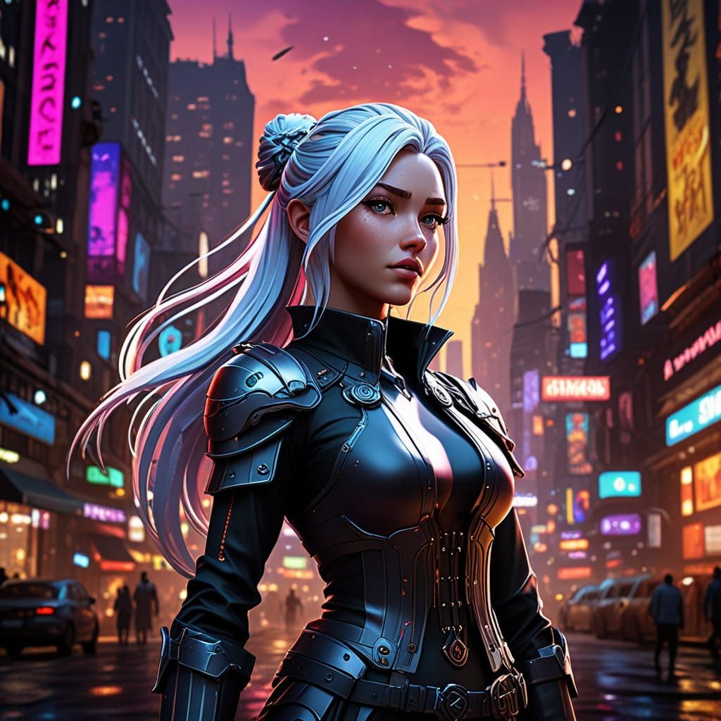 Cyberpunk Fae Goddess with Iridescent Armor in Hyper-Realist...