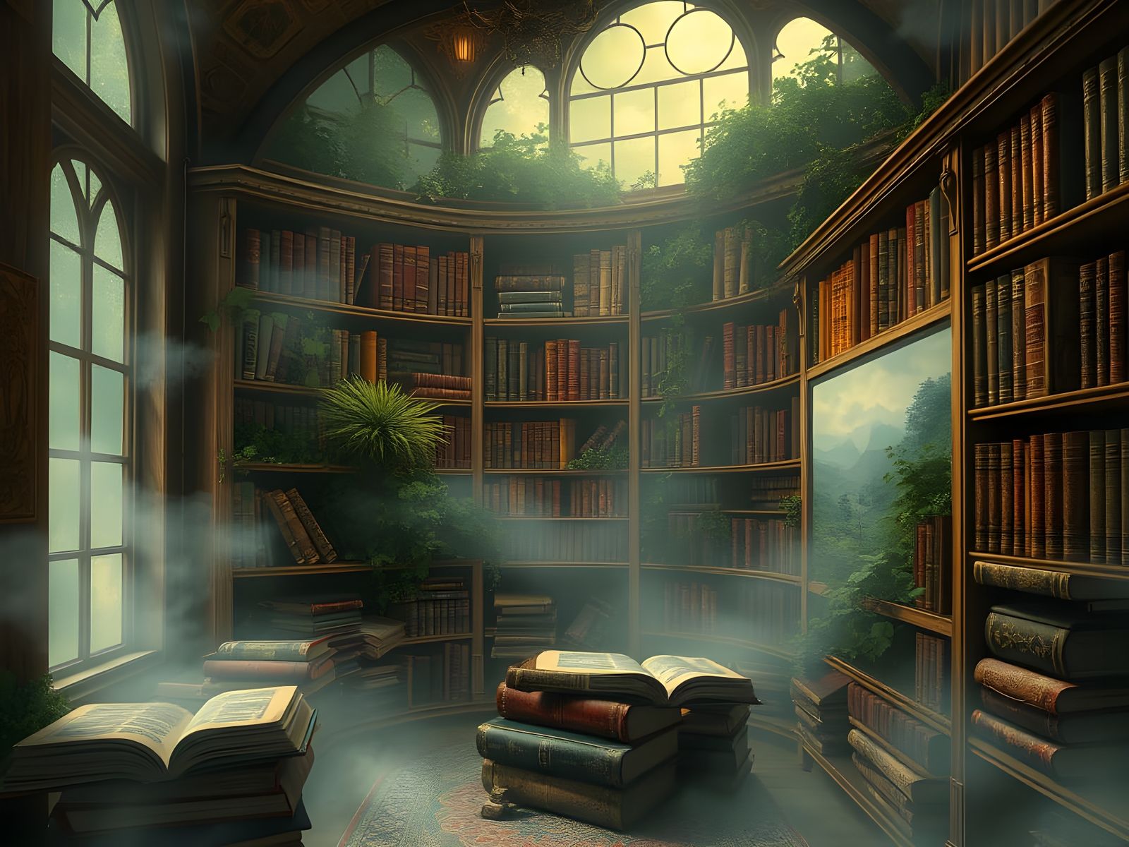 Magical Library: Books Come Alive in Surreal Illustration