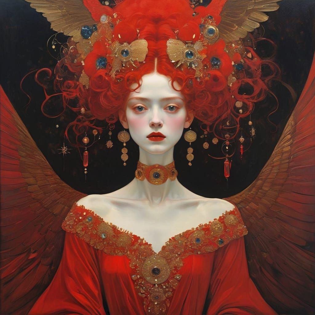 Fiery Red Composition Inspired by Symbolist Art