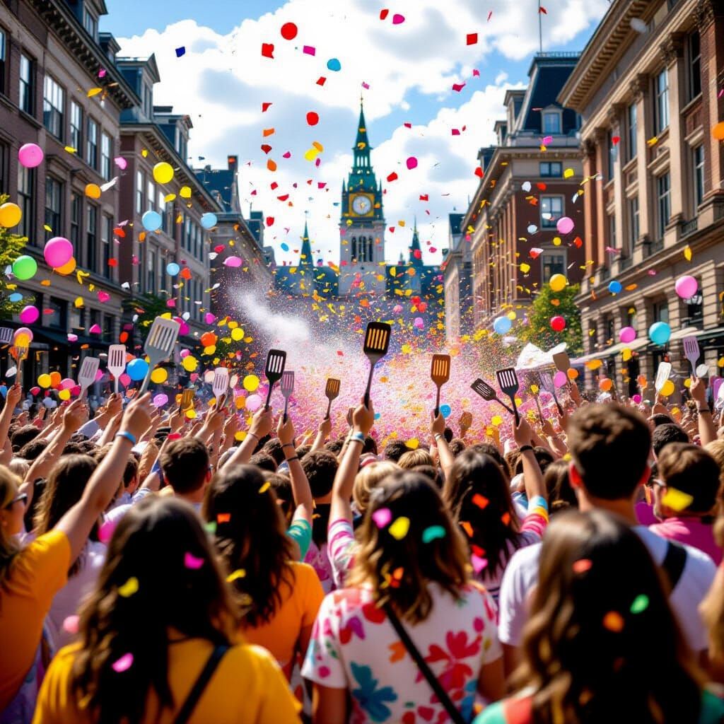 National Spatula Day Celebration with Confetti and Balloons