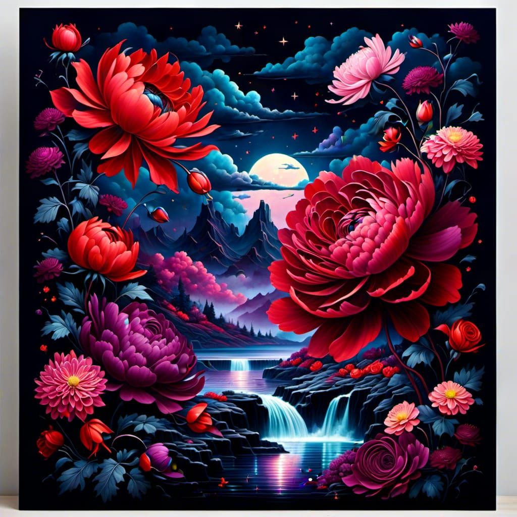 Dramatic Floral Galaxy with Dark River