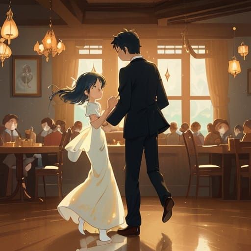 Ethereal Romance in a Golden Restaurant