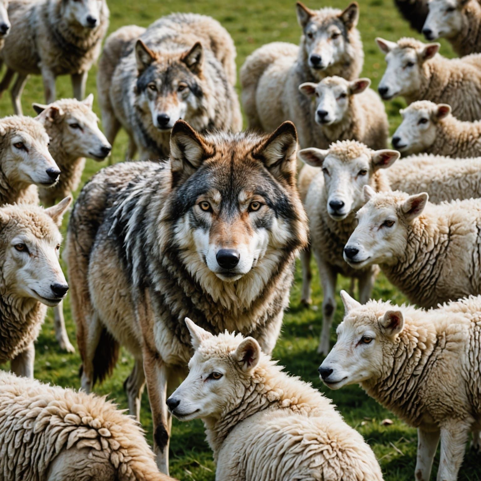 Wolf Disguised As Sheep Within A Flock
