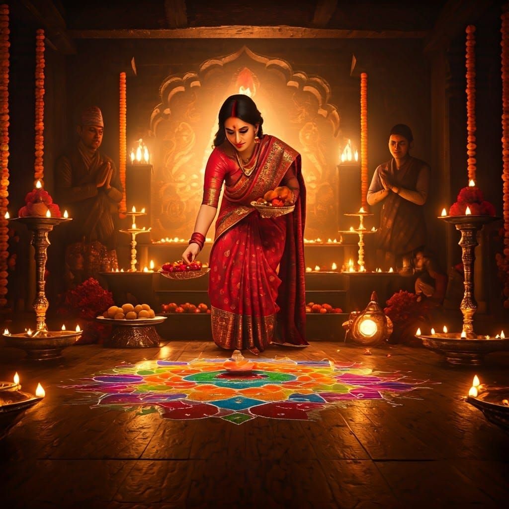 Laxmi Puja During Tihar Festival in Nepal