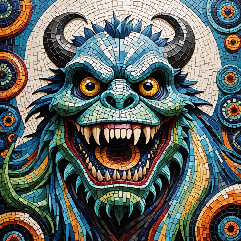 Vibrant Mosaic Masterpiece Depicts Mythical Creatures
