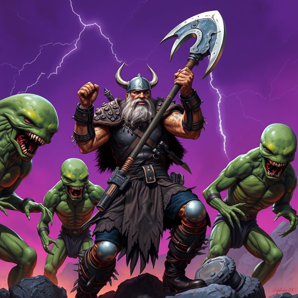 Cyborg Viking vs Aliens in Sci-Fi Battle