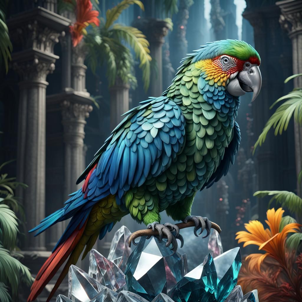 Crystal Parrot Digital Art in Detailed Matte Painting
